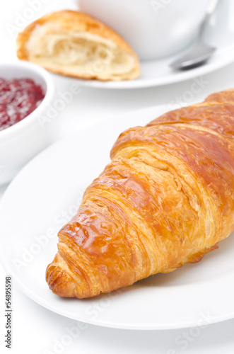 Fresh croissant close-up on breakfast