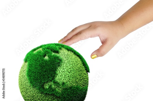 Globe on her hand isolated
