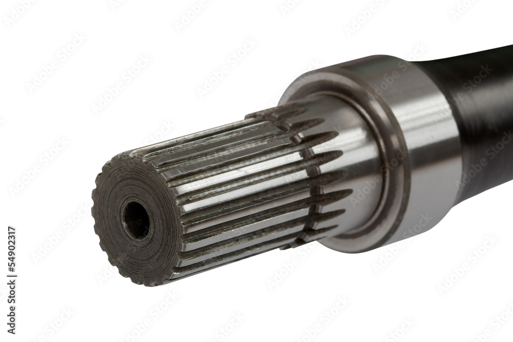 Splined connection on shaft, isolated, on a white background, wi Splined connection on shaft, isolated, on a white background, wi
