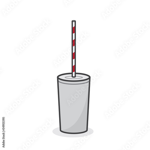 Isolated white cup with striped red straw