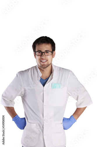 young doctor smiling on white background