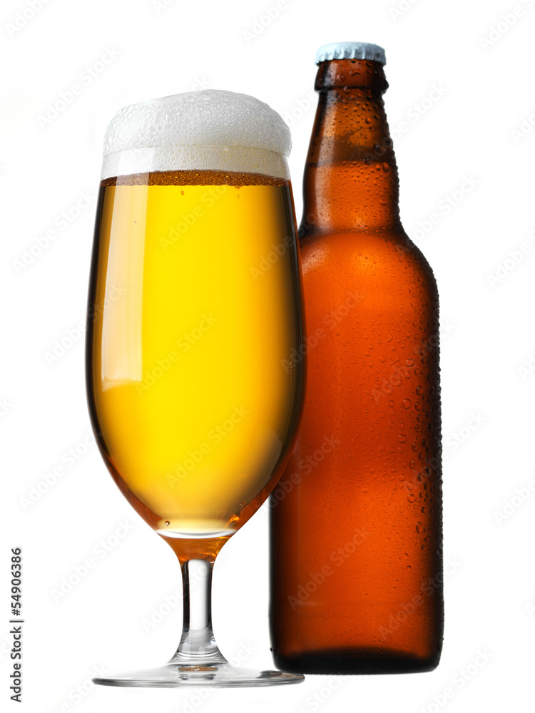 Beer glass and bottle