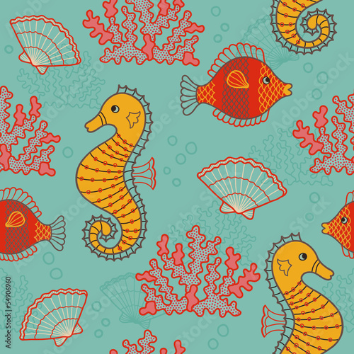 Seamless pattern with sea animals