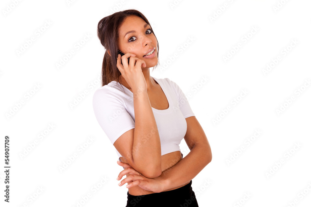 Portrait Of Young Girl african Talking On phone Portrait Of Young Girl african Talking On phone