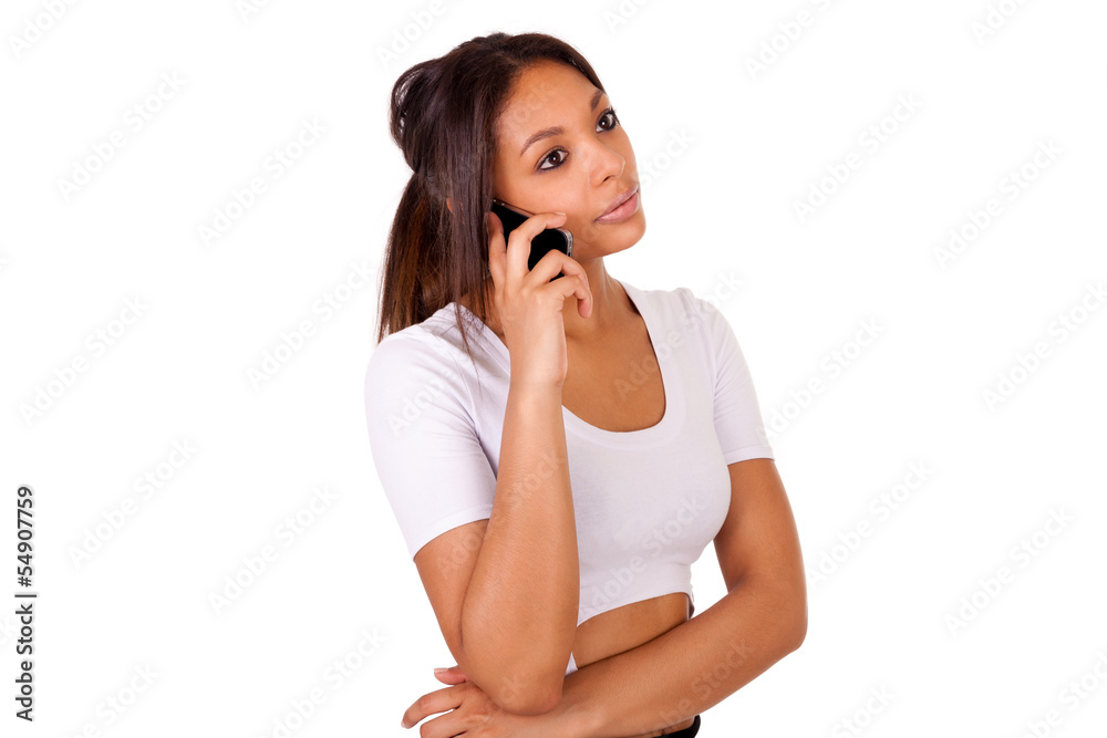 Portrait Of Young Girl african Talking On phone Portrait Of Young Girl african Talking On phone