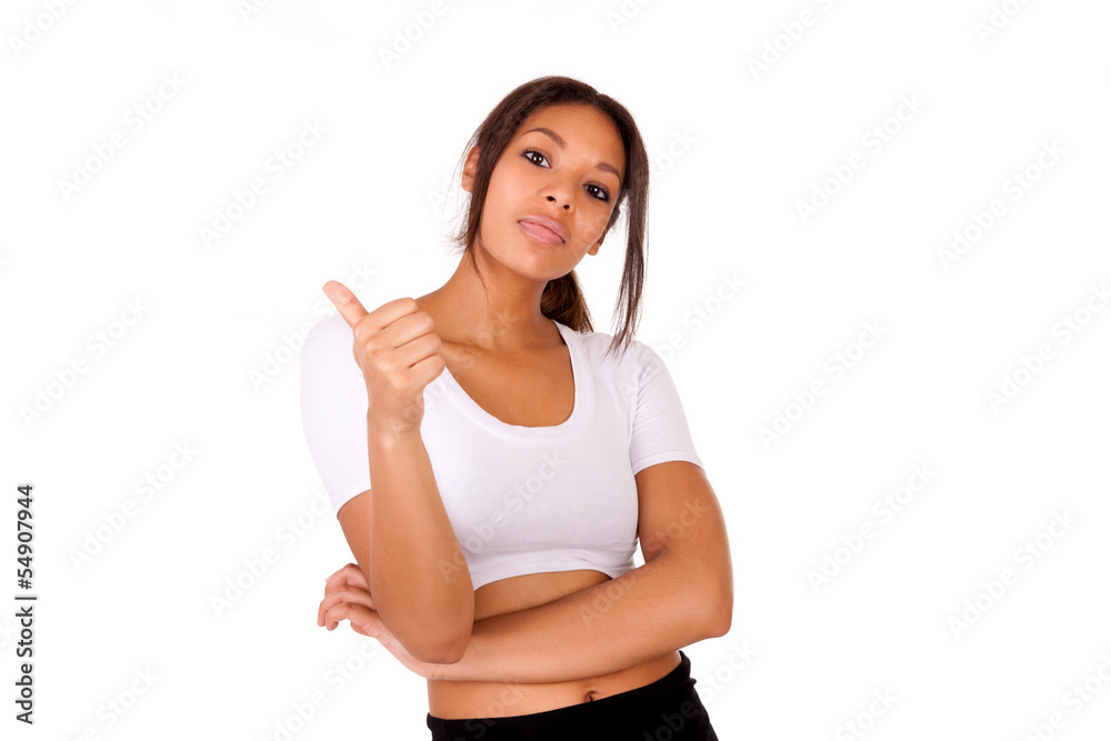 Portrait Of african Young Woman Showing Thumb up sign Portrait Of african Young Woman Showing Thumb up sign