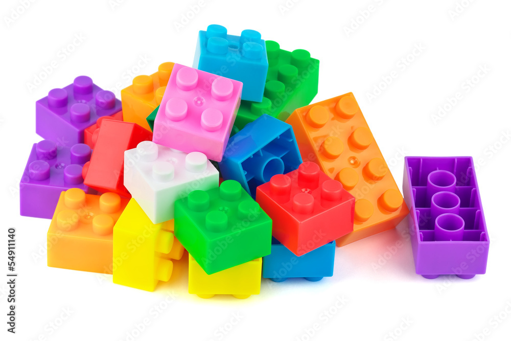 Toy colorful plastic blocks on white background Toy colorful plastic blocks on white background