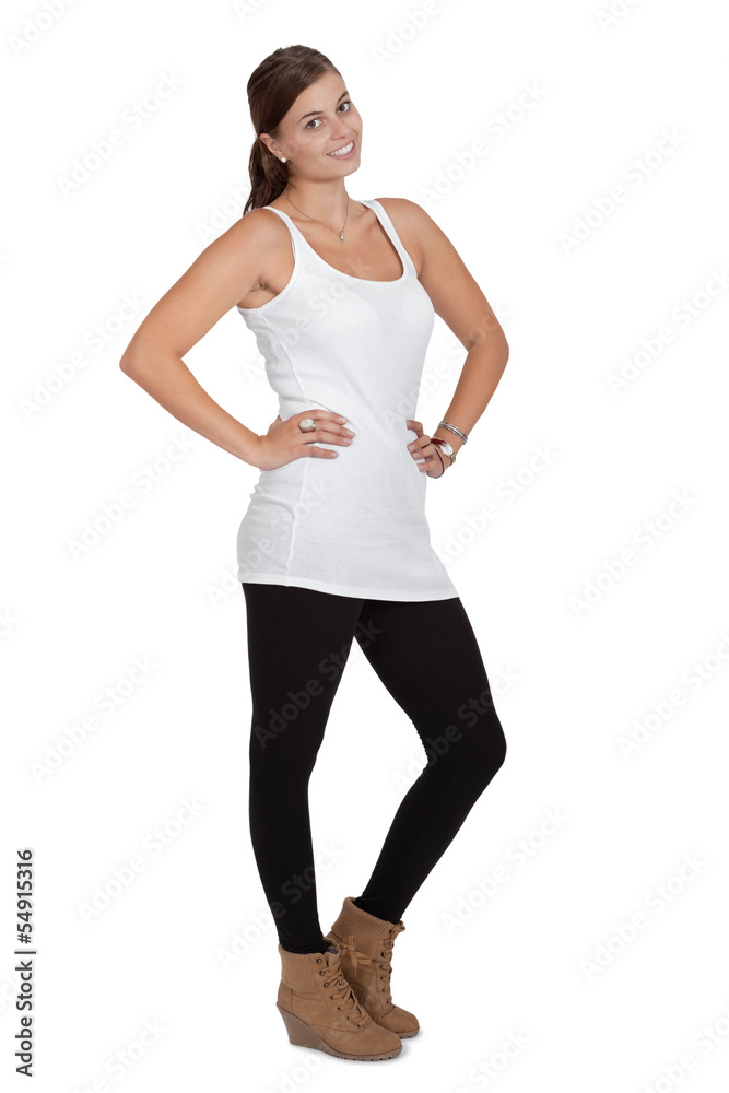 lachende junge frau im freizeit outfit isoliert lachende junge frau im freizeit outfit isoliert