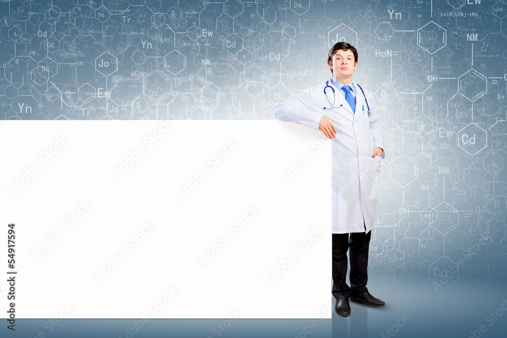 Male doctor with banner Male doctor with banner