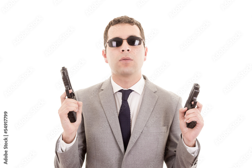Businessman with gun isolated on white Businessman with gun isolated on white