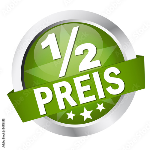 Button mit Banner " 1/2 PREIS "