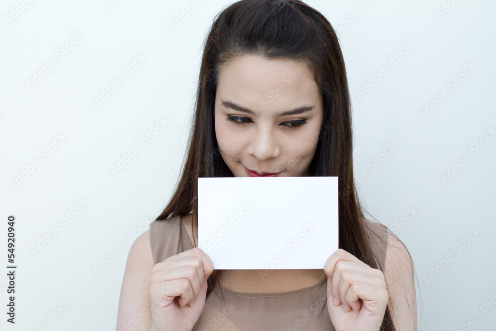 smiling woman hand holding blank card envelope size for text spa smiling woman hand holding blank card envelope size for text spa