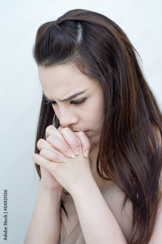 woman with mild stress, worry and unhappiness woman with mild stress, worry and unhappiness