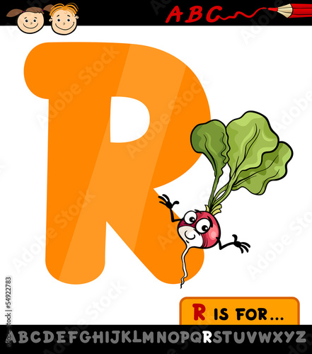 letter r with radish cartoon illustration