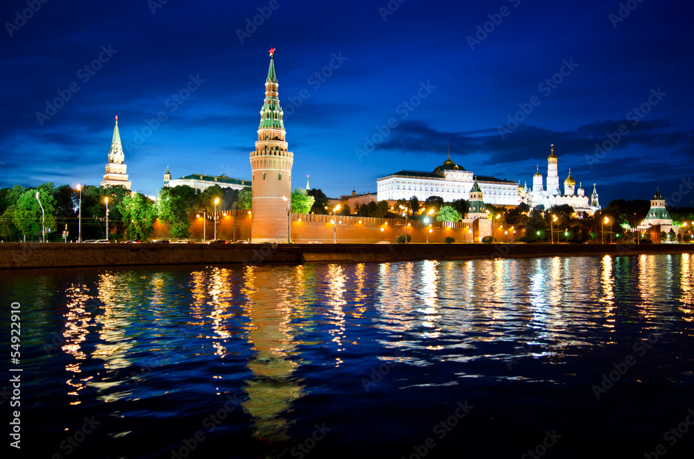 Stunning night view of Kremlin, Moscow, Russia