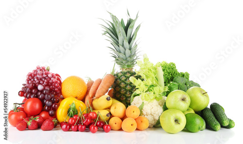 Assortment of fresh fruits and vegetables  isolated on white