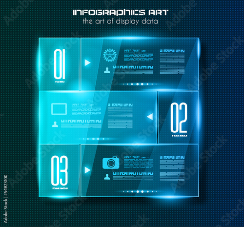 Infographic design template with glass surfaces.