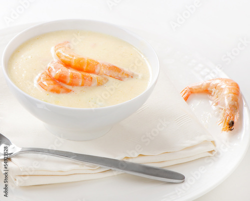 Creamy soup with seafood.