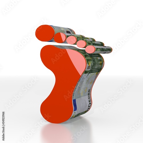 Illustration of a isolated footprint symbol  with euro texture