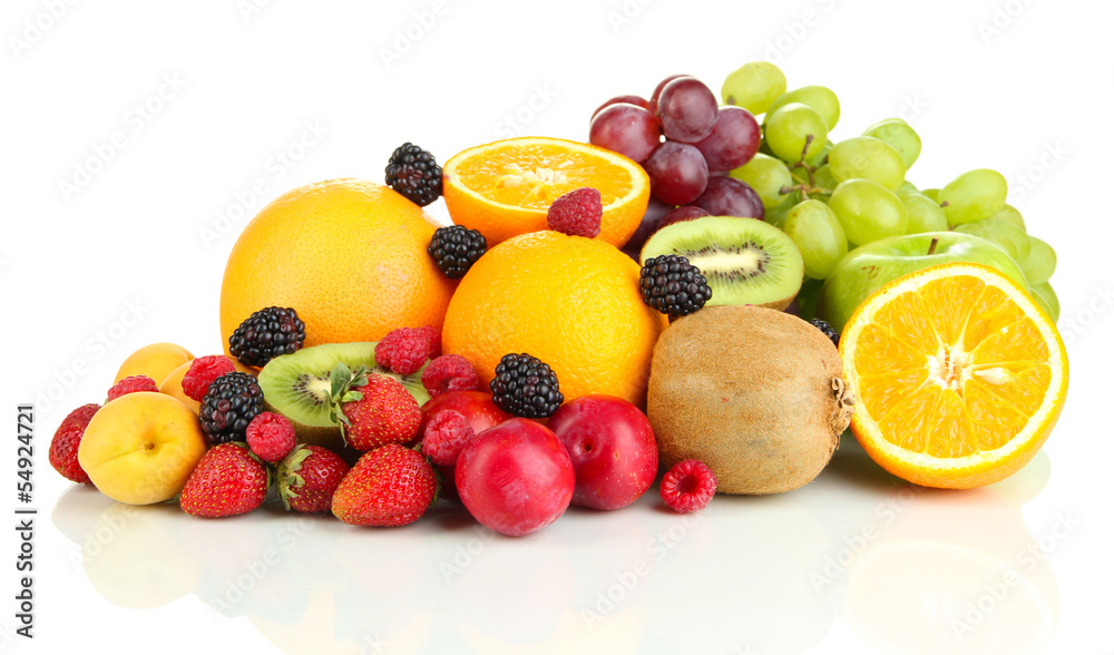 Fresh fruits and berries isolated on white Fresh fruits and berries isolated on white