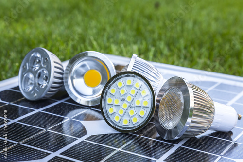 various LED GU10 bulbs on photovoltaics photo