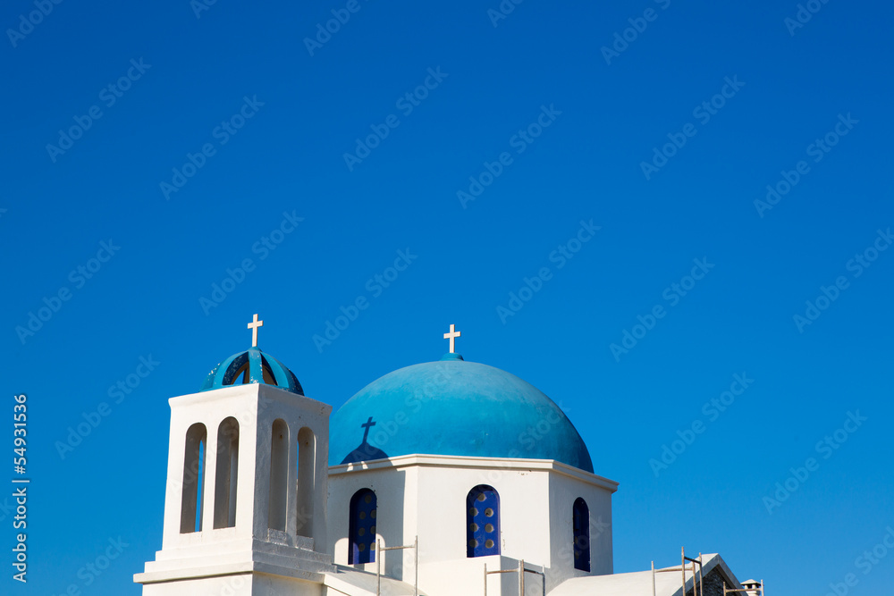 Rooftop of a gorgeous blue and white orthodox  church