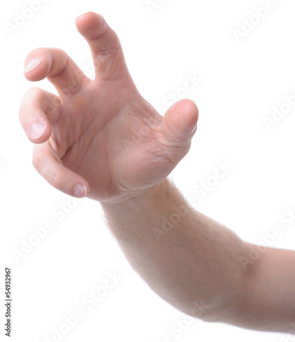 hand isolated on white gesturing grabbing or reaching photo