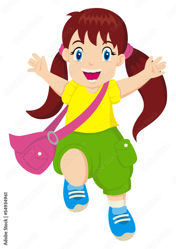 Cartoon illustration of a cheerful little girl Cartoon illustration of a cheerful little girl