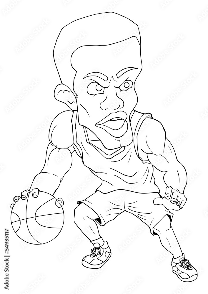 Fototapeta premium Line-art caricature of a man playing basketball