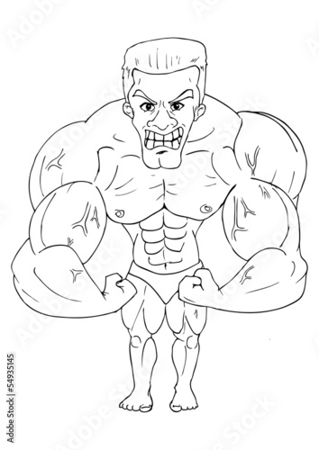 Line-art caricature of a bodybuilder