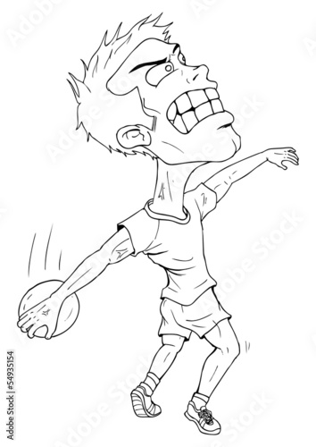 Line-art caricature of a disc thrower
