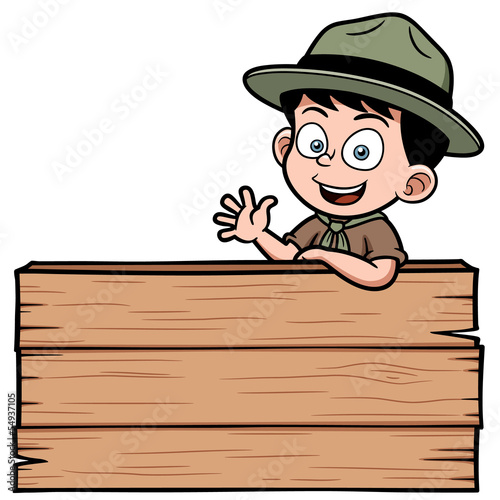 Vector illustration of Boy with wooden board