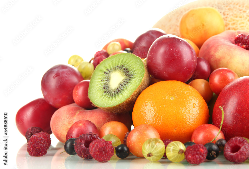 Assortment of juicy fruits, isolated on white Assortment of juicy fruits, isolated on white