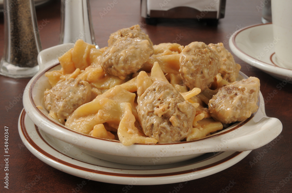Bowl of swedish meatballs on pasta Bowl of swedish meatballs on pasta