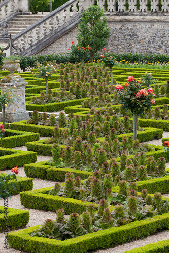 Gardens and Chateau de Villandry in Loire Valley in France