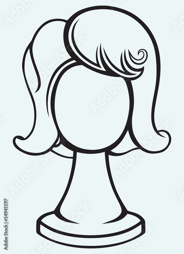 Wig on mannequin head isolated on blue background