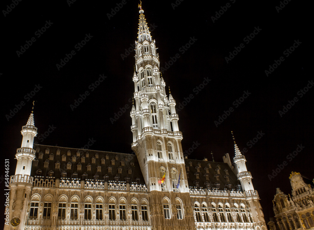 brussels city hall at night