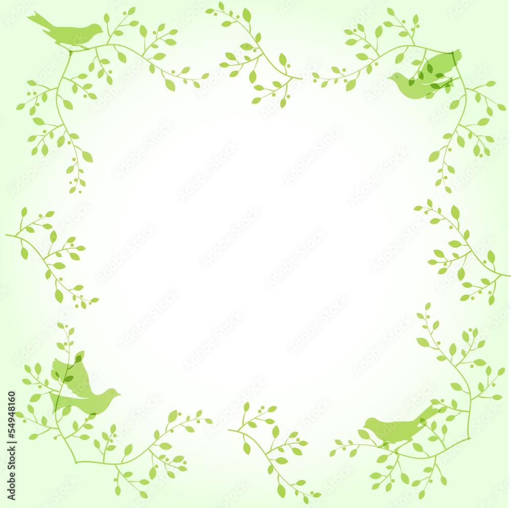 Light green ornamental border with birds Light green ornamental border with birds
