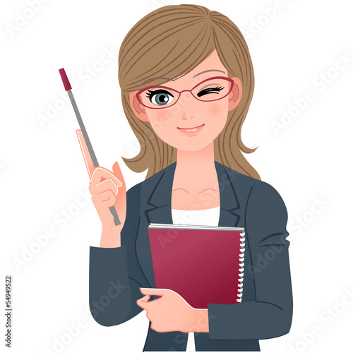 ビジネスウーマン　Female lecturer winking with pointer stick