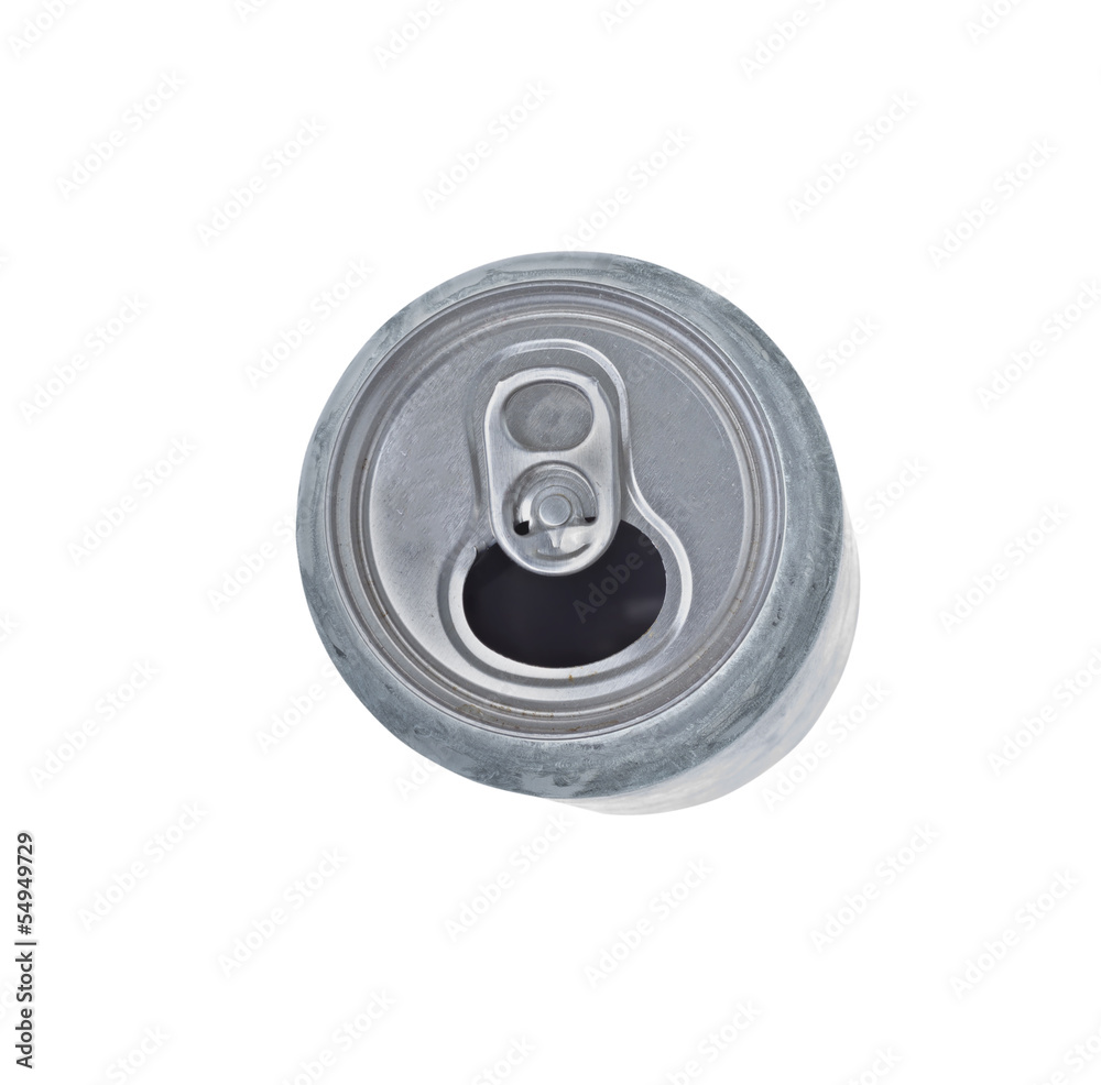 Top view of soda can isolated on white background.