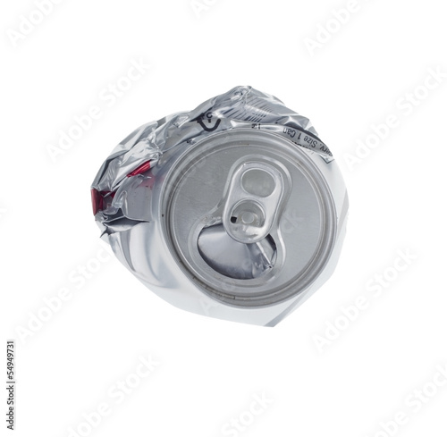 Top view of broken soda can isolated on white background.