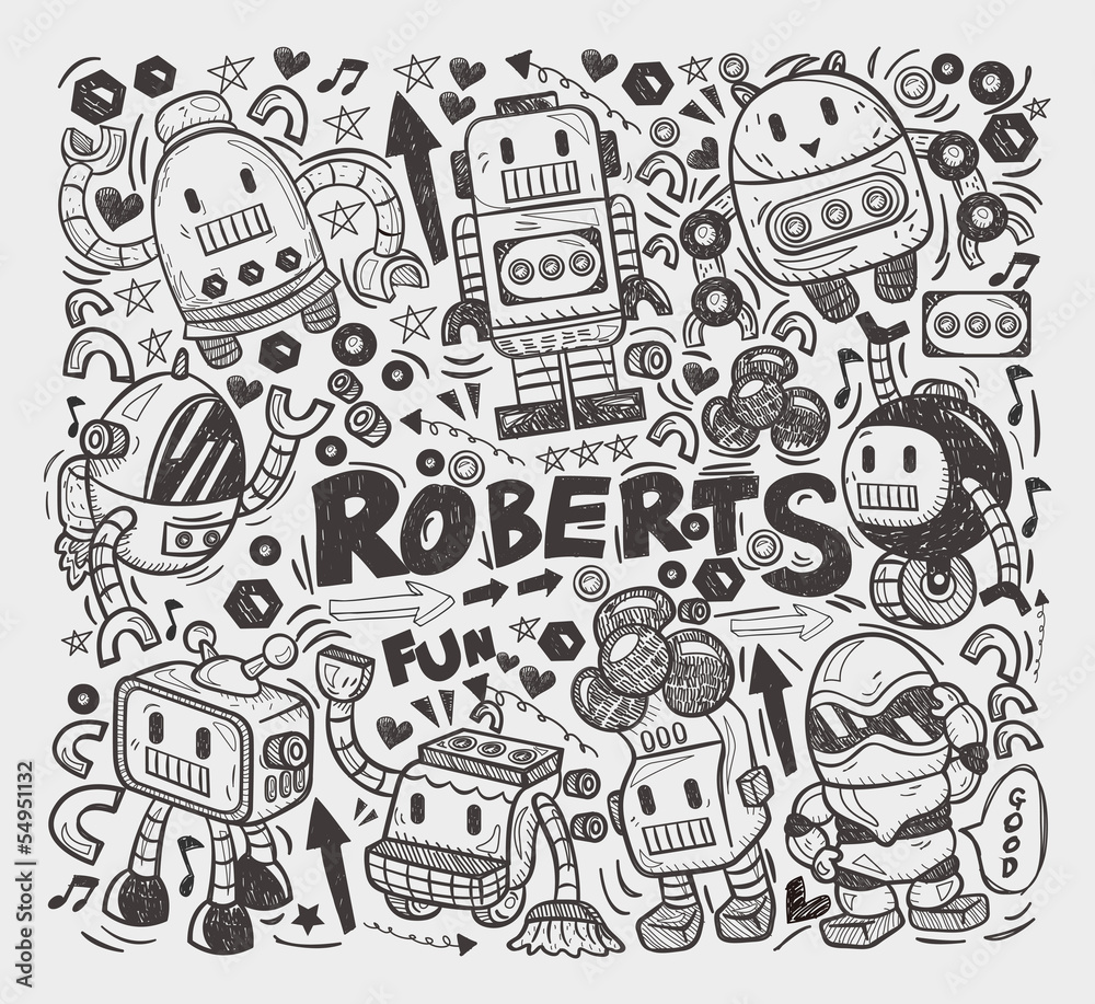 doodle robot element, illustrator line tools drawing Stock Vector | Adobe  Stock