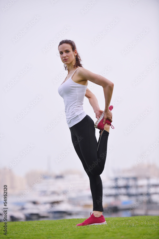 Fototapeta premium Young beautiful woman jogging on morning