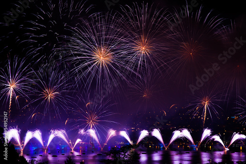 Fireworks over the city of Annecy in France for the Annecy Lake