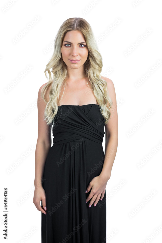 Attractive blonde with black cocktail dress posing Attractive blonde with black cocktail dress posing