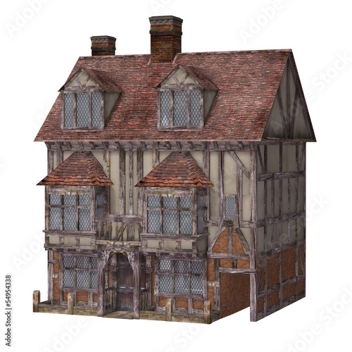 Medieval town house, isolated on the white background