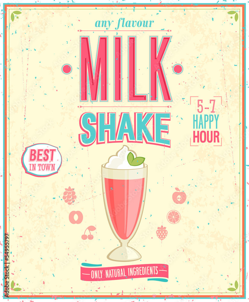 Vintage MilkShake Poster. Vector illustration.