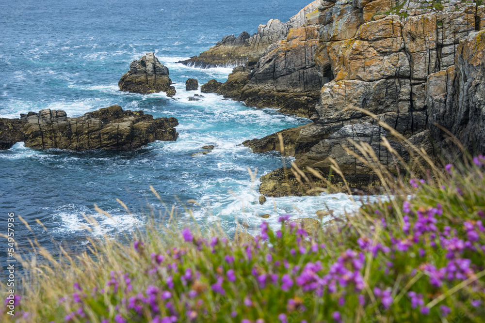beautiful rocky coastline and sea - Brittany, France
