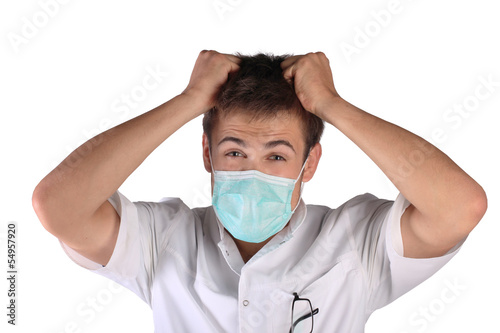 Angry doctor in face bondage