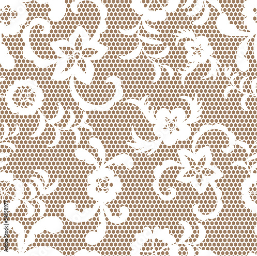 Lace seamless pattern with flowers on beige background